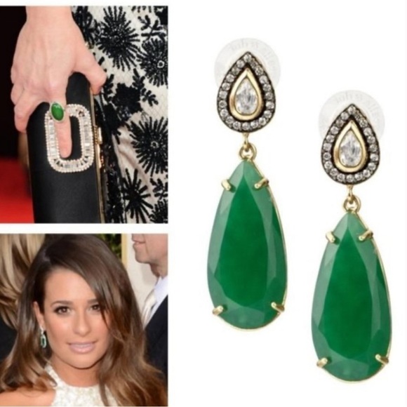 Stella and Dot Gold Liz emerald post earrings with matching bangle~very rare! - Picture 1 of 9